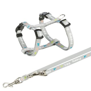Trixie Junior Welpen-H-Geschirr mit Leine S-M (23?34 cm/8 mm) hellgrau