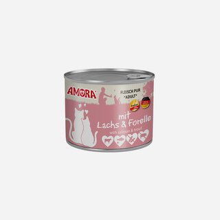 Sparpaket 6 x 200 g Amora Cat Fleisch pur mit Lachs & Forelle