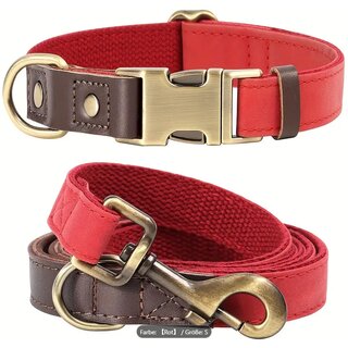 Halsband und Leine Set S -1,5 cm, 25-38 cm Rot