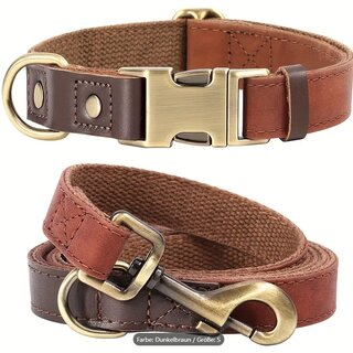 Halsband und Leine Set S -1,5 cm, 25-38 cm Dunkelbraun