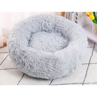 rundes Pl�schbett f�r Hunde oder Katzen 50 cm hellgrau
